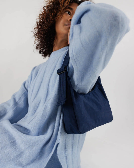 Navy Mini Nylon Should Bag With Black Zipper