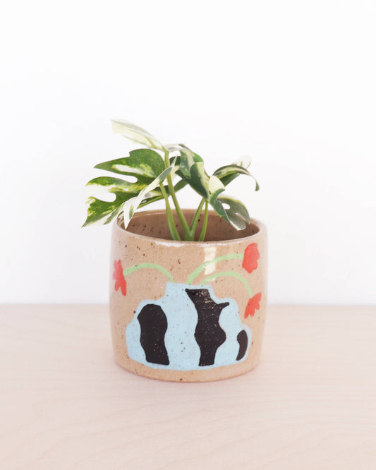 Floral Vase Ceramic Planter - Stripes