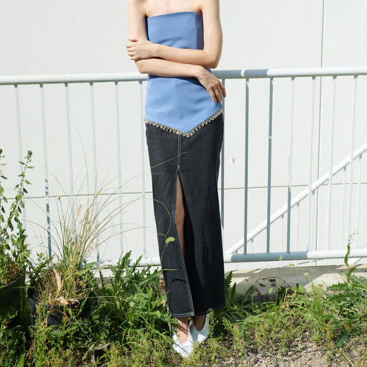 Slit Front Maxi Jean Skirt - Black