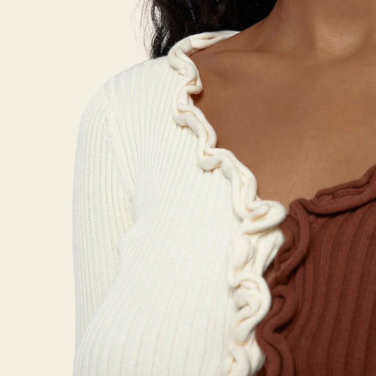 Charlie Ruffle Knit Top – Cafe Au Lait