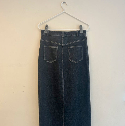 Slit Front Maxi Jean Skirt - Black