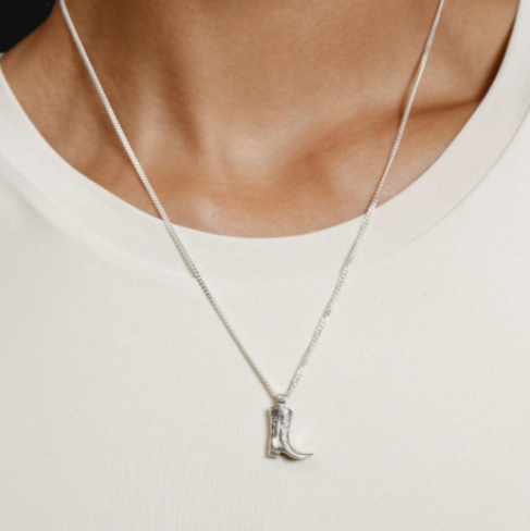 Cowboy Boot Charm Necklace - Silver