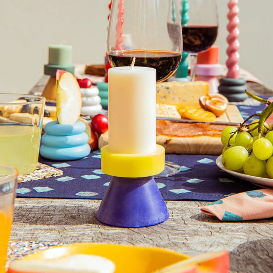 Stack Candle Tall - White Yellow Blue