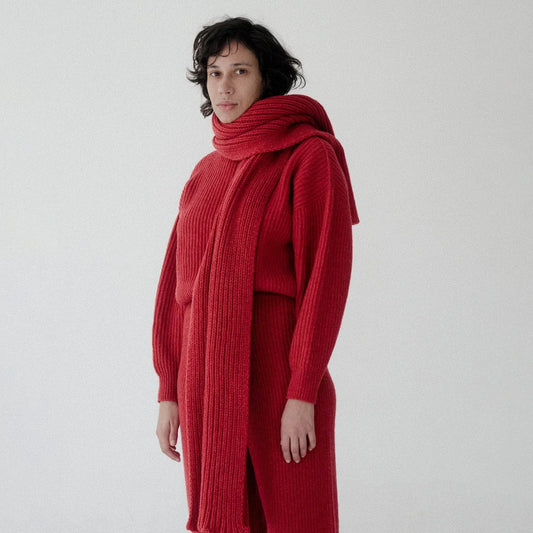 Mea Recycled Wool Ribbed Scarf - Red