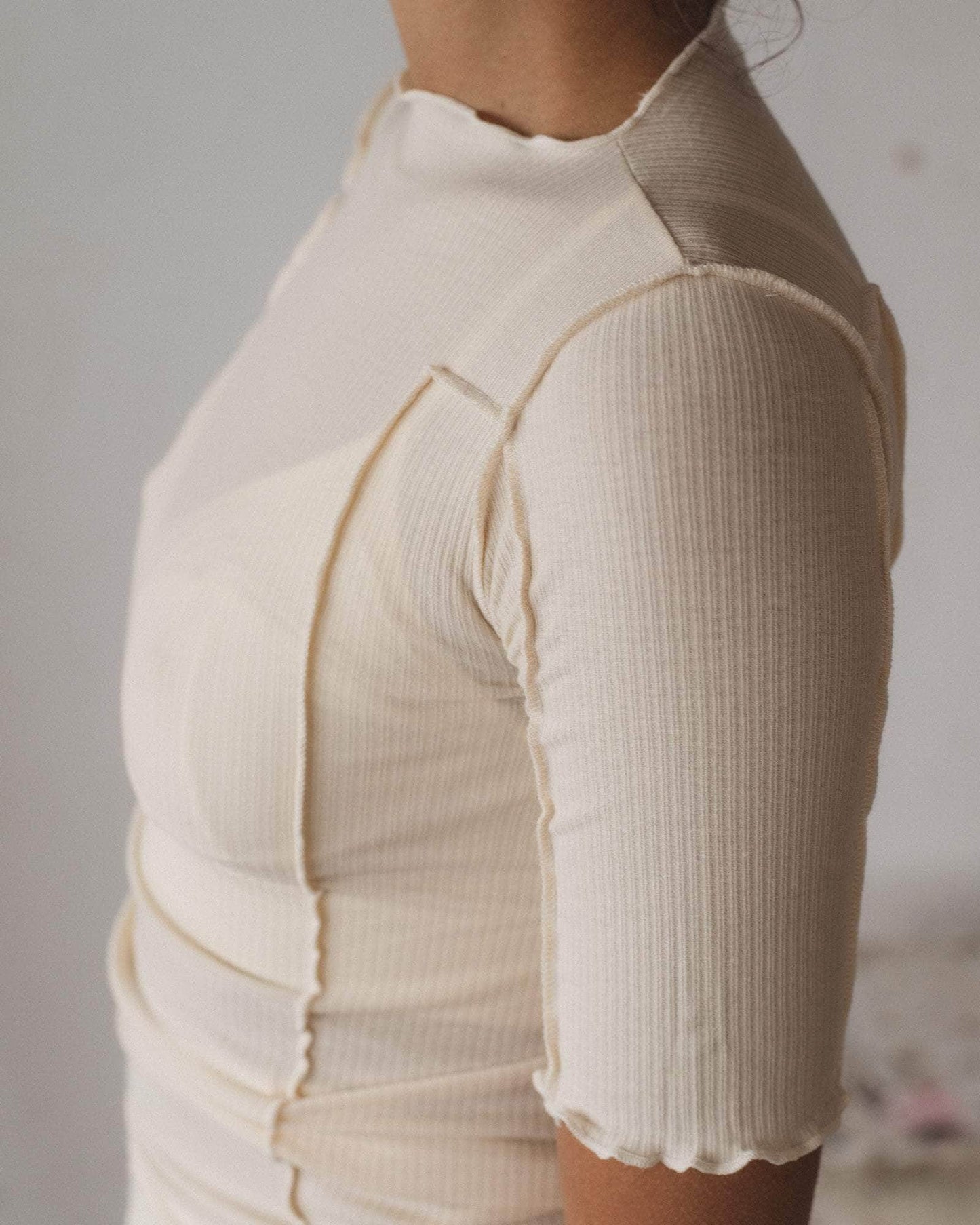 Omato 3/4 Tee Shirt - Fine Organic Cotton Rib - Off White