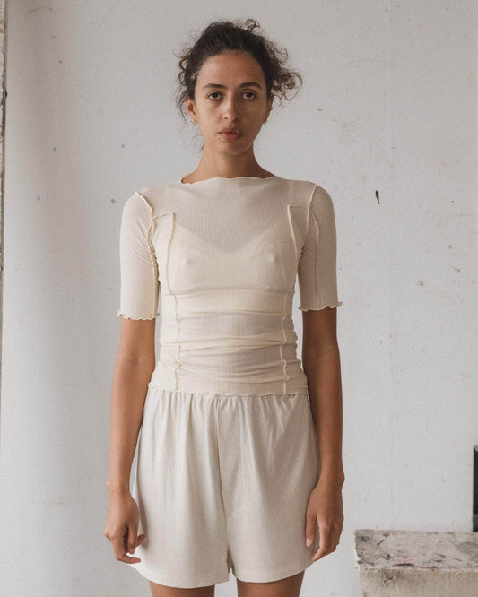 Omato 3/4 Tee Shirt - Fine Organic Cotton Rib - Off White