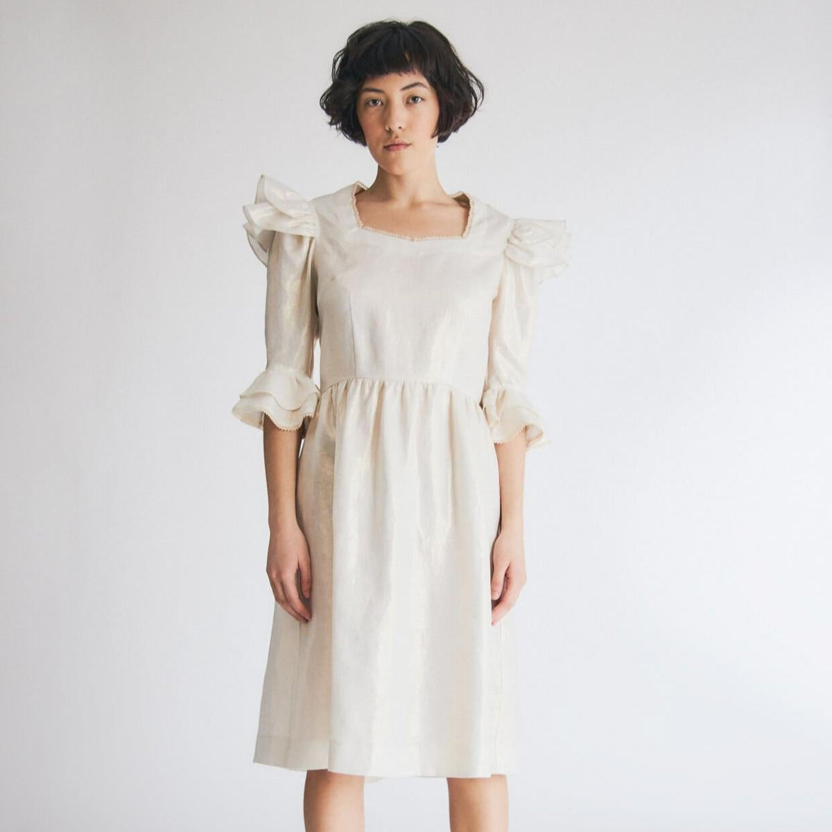 Antoinette Dress - Gold Coated Linen Antoinette Dress - Gold Coated Linen