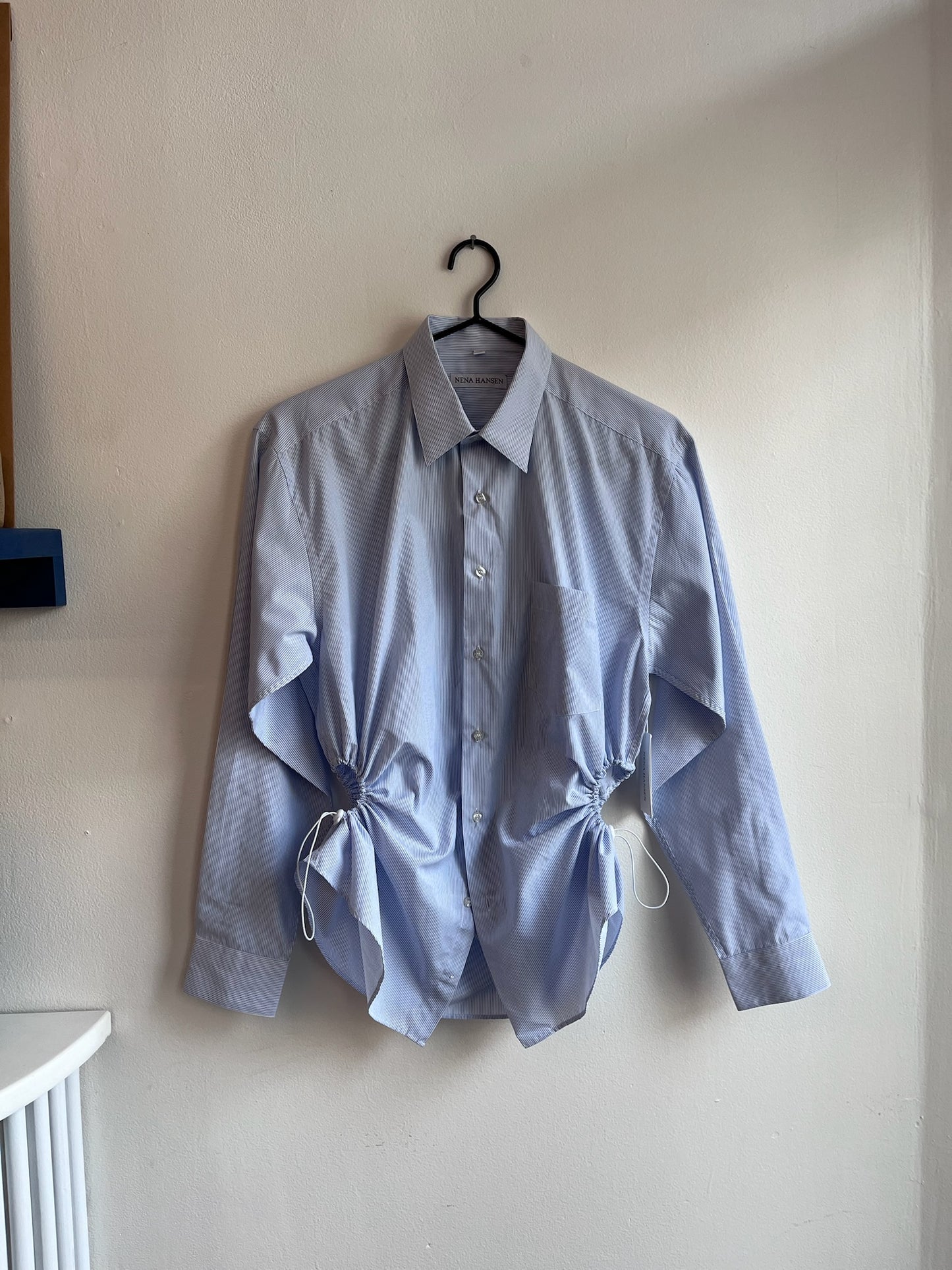 Nena Hansen Bungee Shirt - Blue + White Thin Stripes - Medium/Large