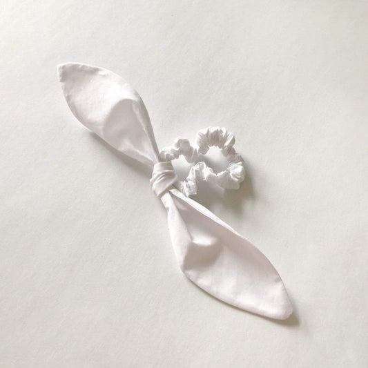 Bow Tie Bunni Scrunchie - White Cotton