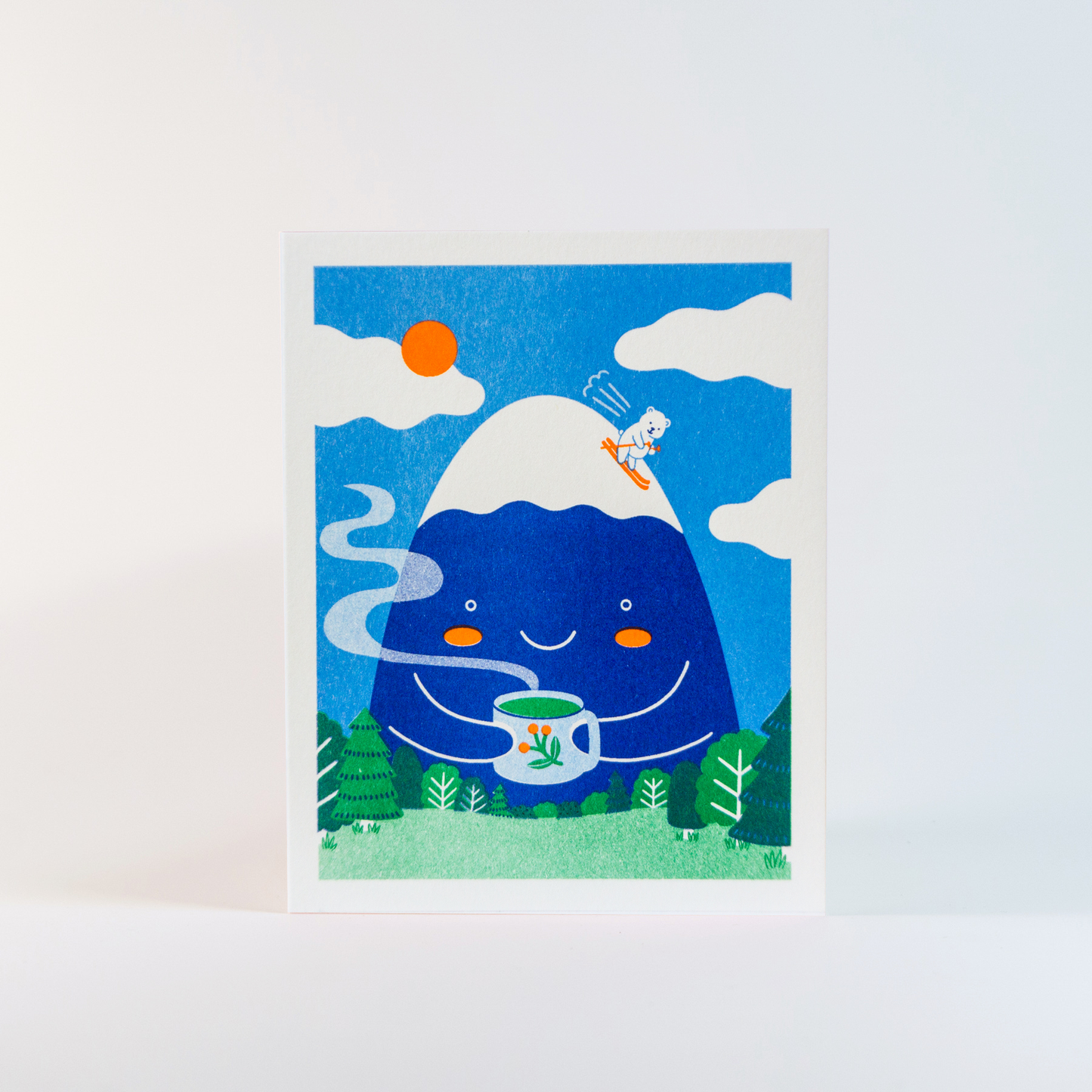 Cozy Mountain Skiier Risograph Greeting Card