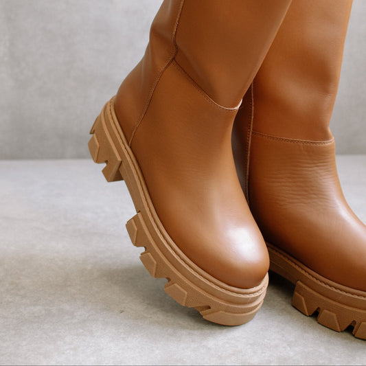 Katiuska Leather High Boots - Camel
