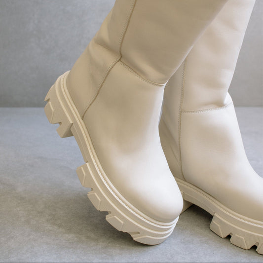 Katiuska Leather High Boot - Off-white