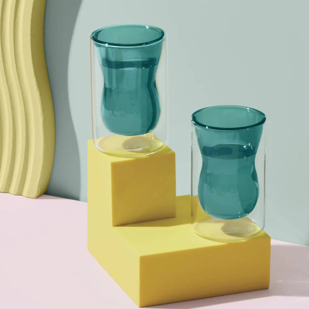 Double Wall Curvy Cup Set- Teal
