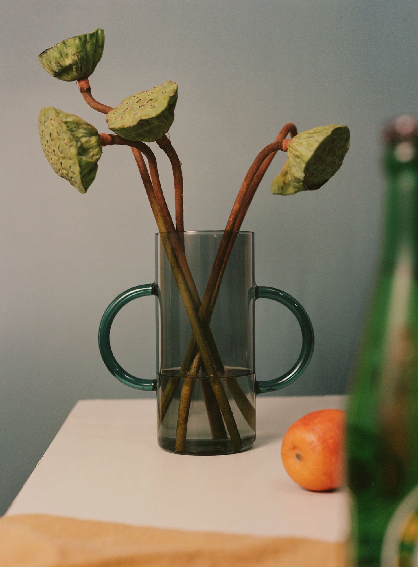 Double Handle Vase - Smoke w/ Green