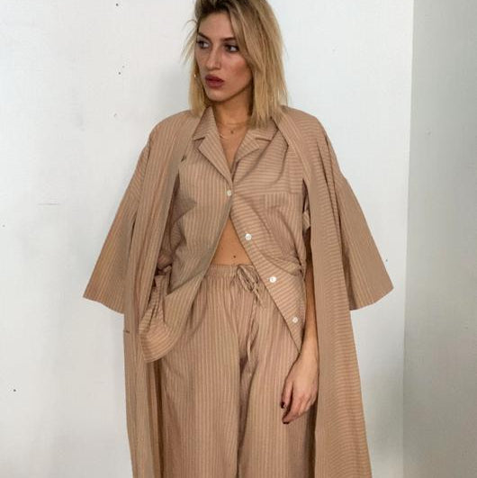 The Classic Robe - Tan Stripe