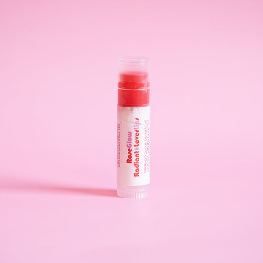 Living Libations Rose Glow Radiant Lover Lips balm. Available at Easy Tiger Toronto.