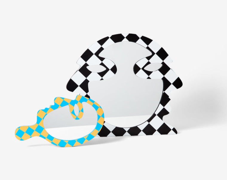 Areaware profile wall mirror in black and white checkered pattern available at Easy Tiger Toronto