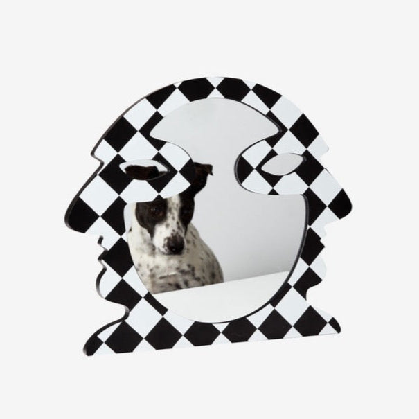 Areaware profile wall mirror in black and white checkered pattern available at Easy Tiger Toronto