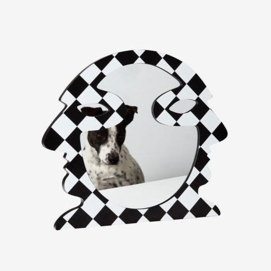 Areaware profile wall mirror in black and white checkered pattern available at Easy Tiger Toronto