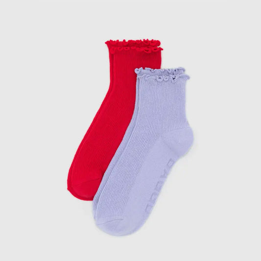 Lettuce Edge Socks - Set of 2 Lavender + Red