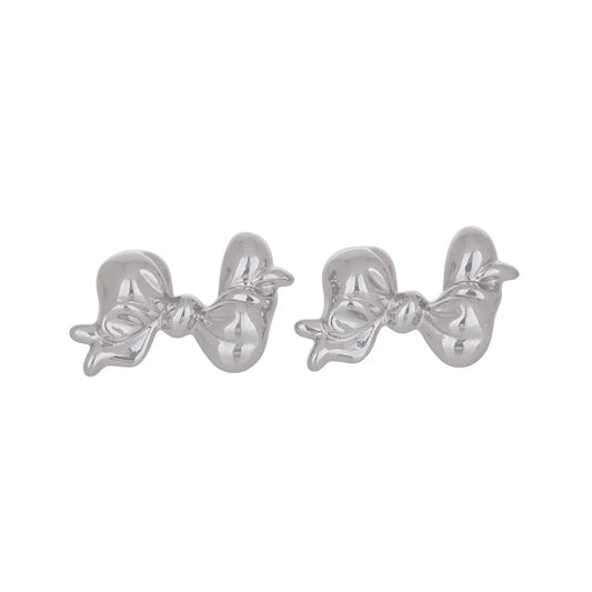 Big Bow Earrings - White Bronze