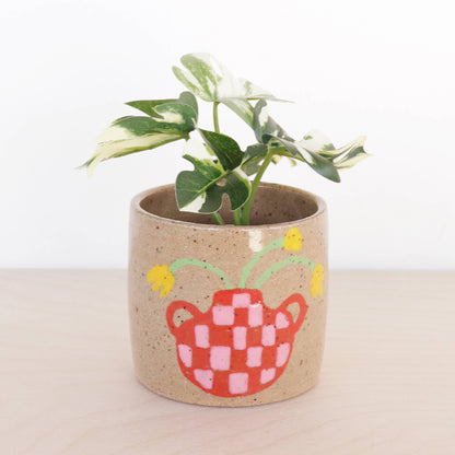 Floral Vase Ceramic Planter - Checkerboard