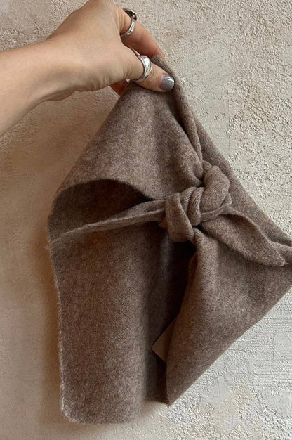 Fuzzy Wool Cravat Scarf - Neutral Brown