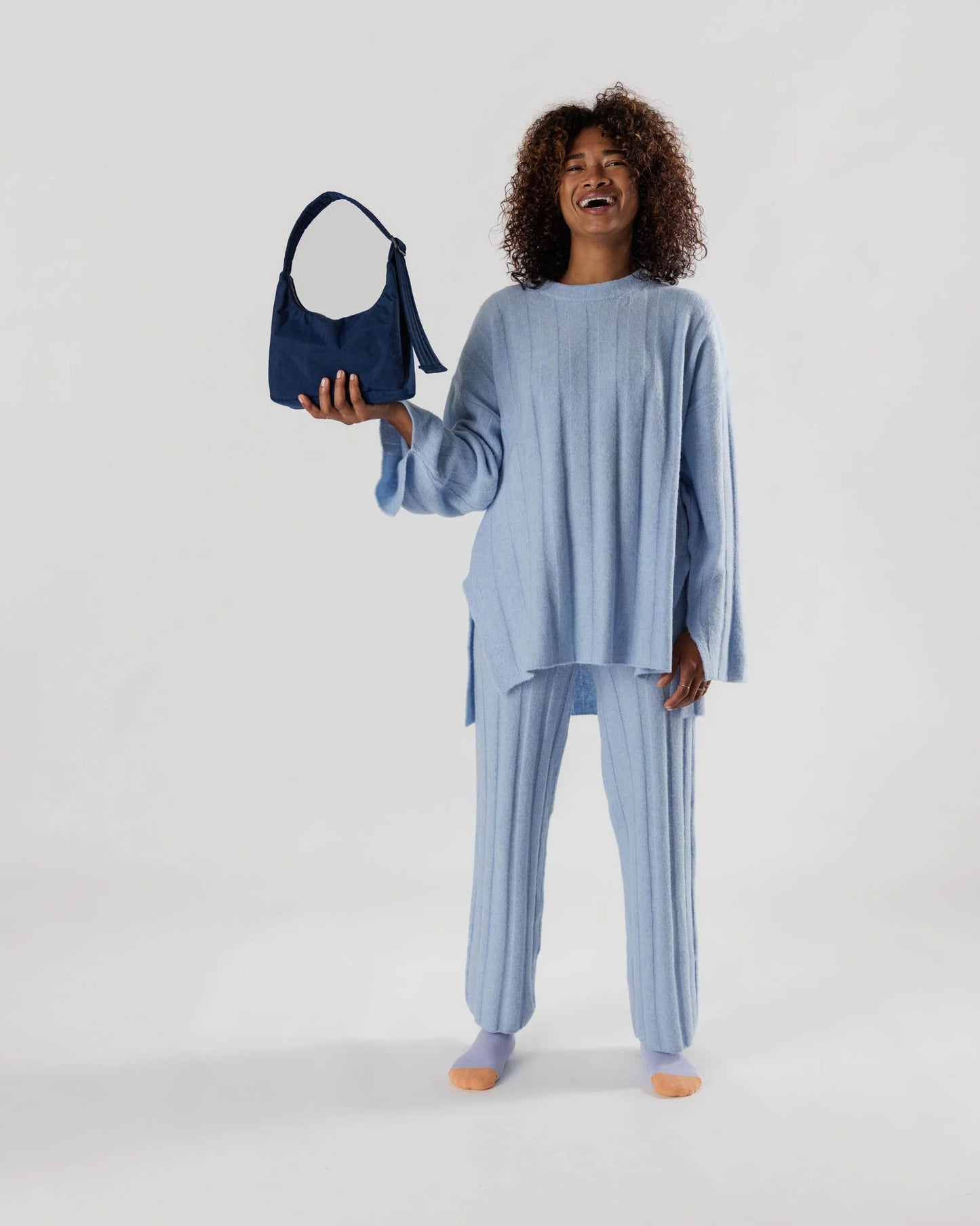 Navy Mini Nylon Should Bag With Black Zipper