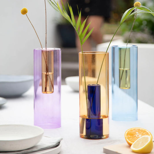 Large Reversible Glass Vase colour Peach / Cobalt available at Easy Tiger Toronto