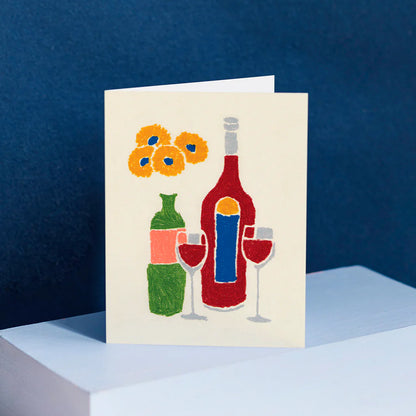 Greeting Card - Wine and Flowers