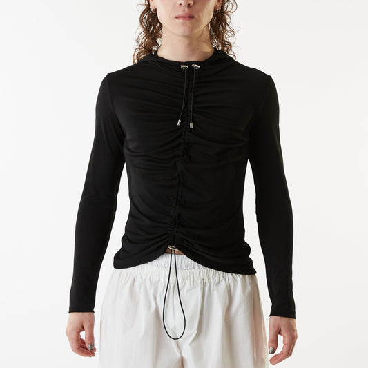 Hooded Gathered Top - Black