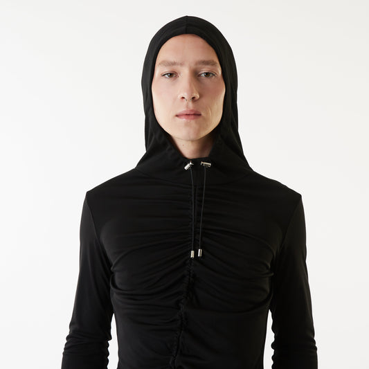 Hooded Gathered Top - Black