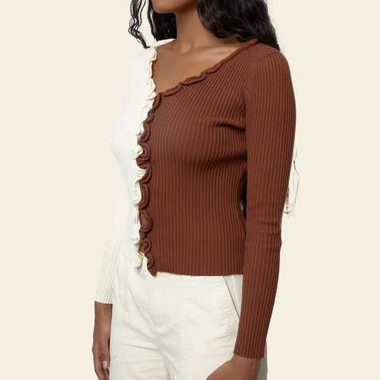 Charlie Ruffle Knit Top – Cafe Au Lait