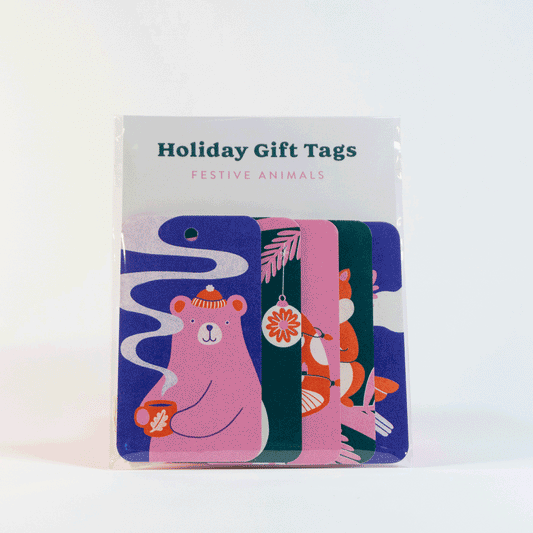 Risograph Festive Animals Gift Tags