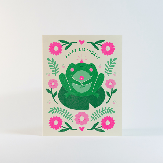 Froggy Birthday Risograph Greeting Card