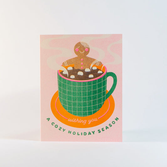 Gingerbread & Hot Chocolate Holiday Risograph Card