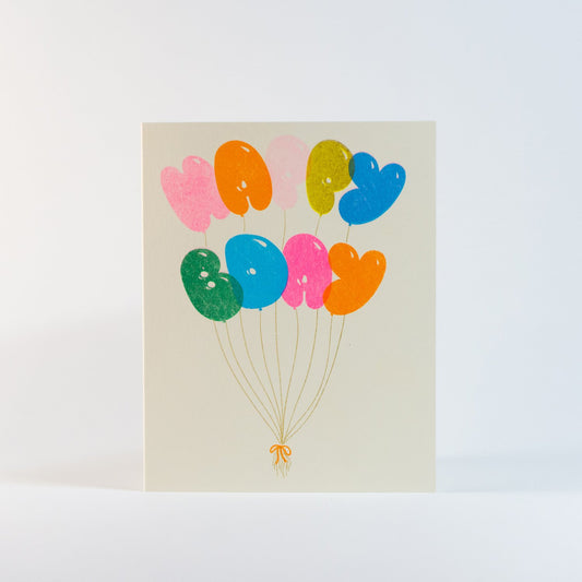 Happy Bday Balloons Risograph Card