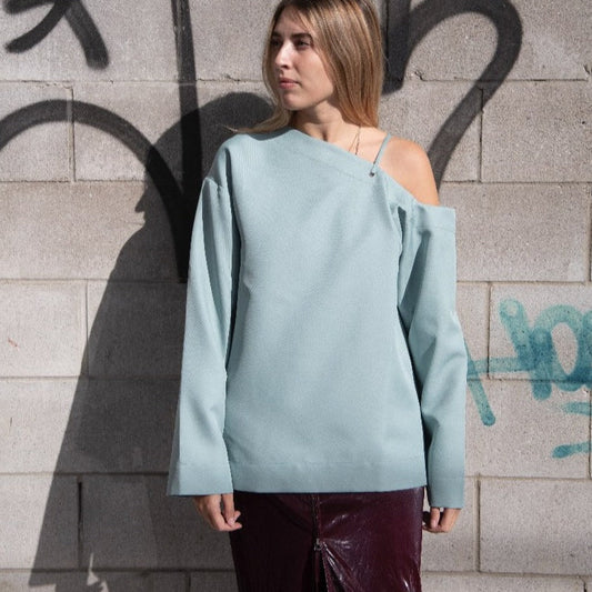Laced Shoulder Top - Celadon