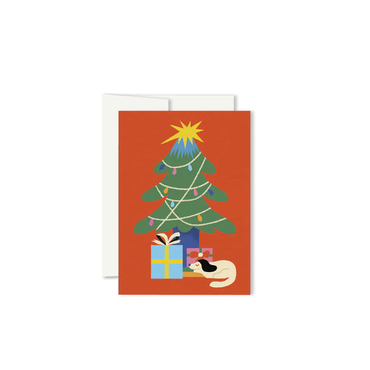 Mini Greeting Card -  Christmas Tree and Sleepy Dog