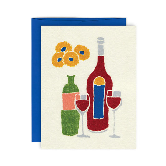 Greeting Card - Wine and Flowers