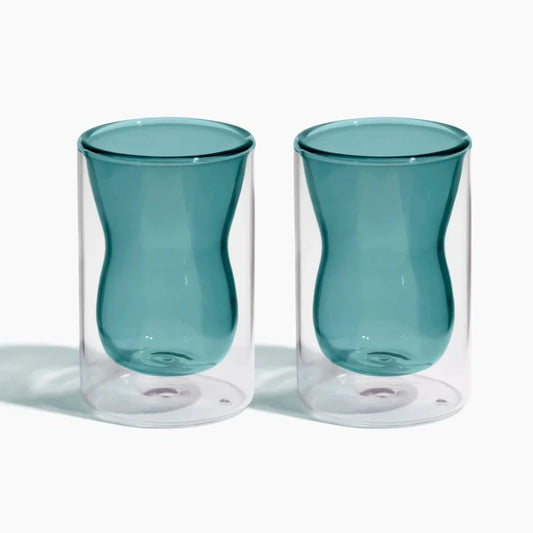 Double Wall Curvy Cup Set- Teal