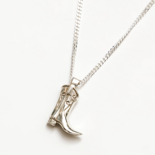 Cowboy Boot Charm Necklace - Silver