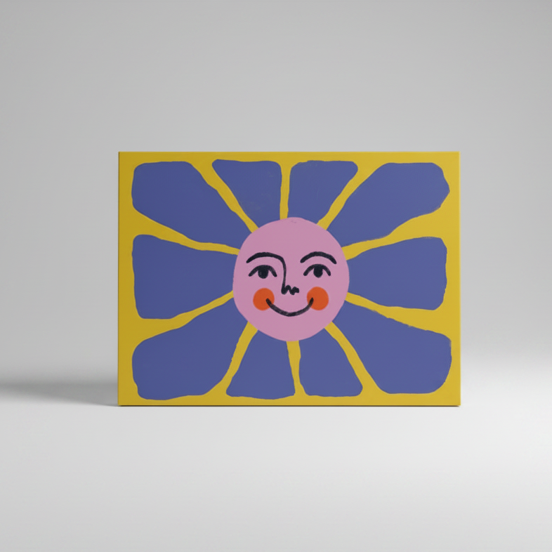 Flower-shaped face with a yellow border on a white background
