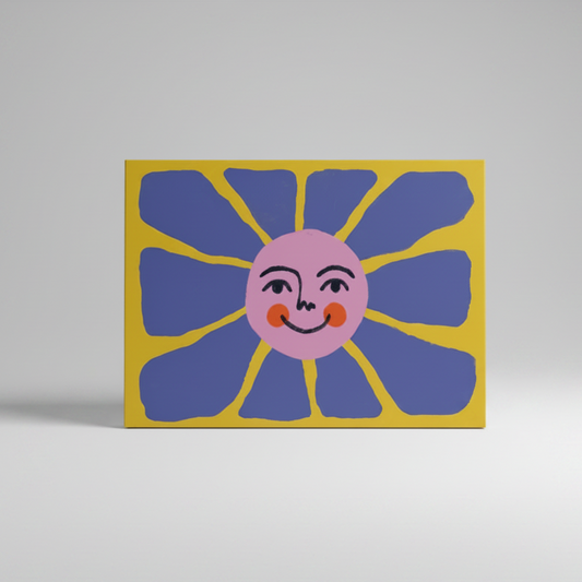 Flower-shaped face with a yellow border on a white background