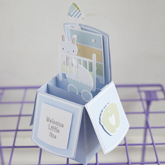 Pop Up Greeting Card - Blue Welcome Little One
