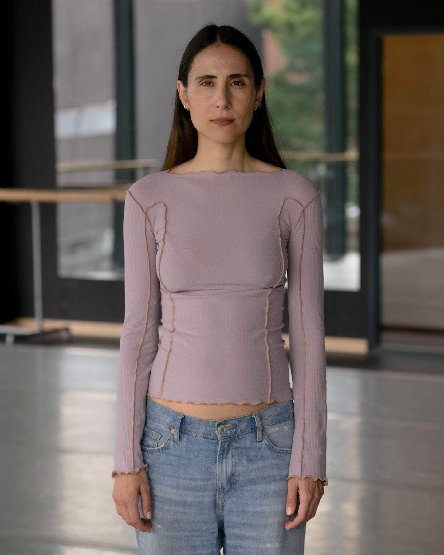 Omato Long Sleeve Tee - Fine Organic Cotton Rib - Verbe Purple/Aural