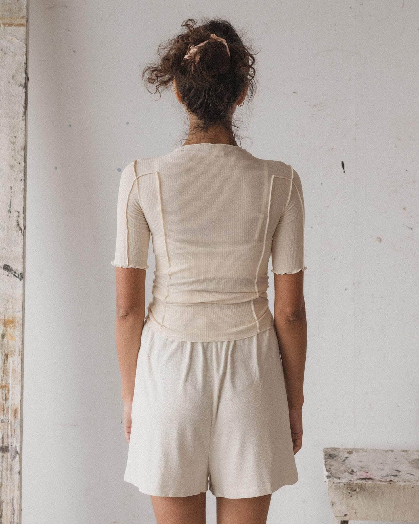 Omato 3/4 Tee Shirt - Fine Organic Cotton Rib - Off White