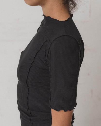 Omato 3/4 Tee Shirt - Fine Organic Cotton Rib - Black
