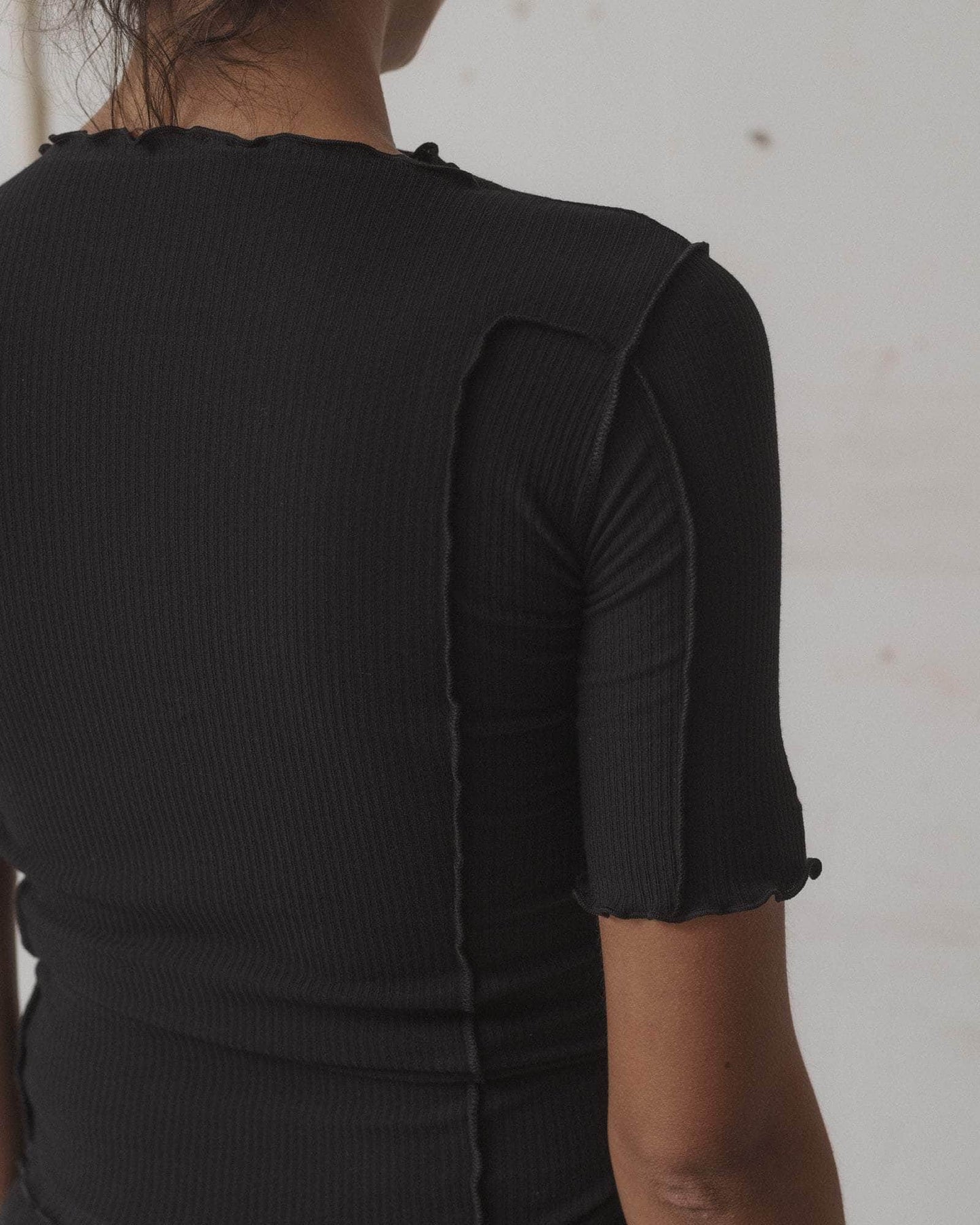 Omato 3/4 Tee Shirt - Fine Organic Cotton Rib - Black