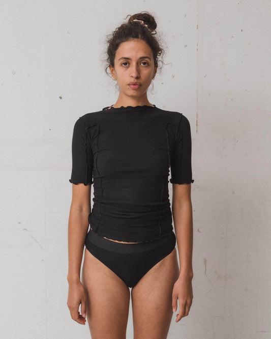 Omato 3/4 Tee Shirt - Fine Organic Cotton Rib - Black